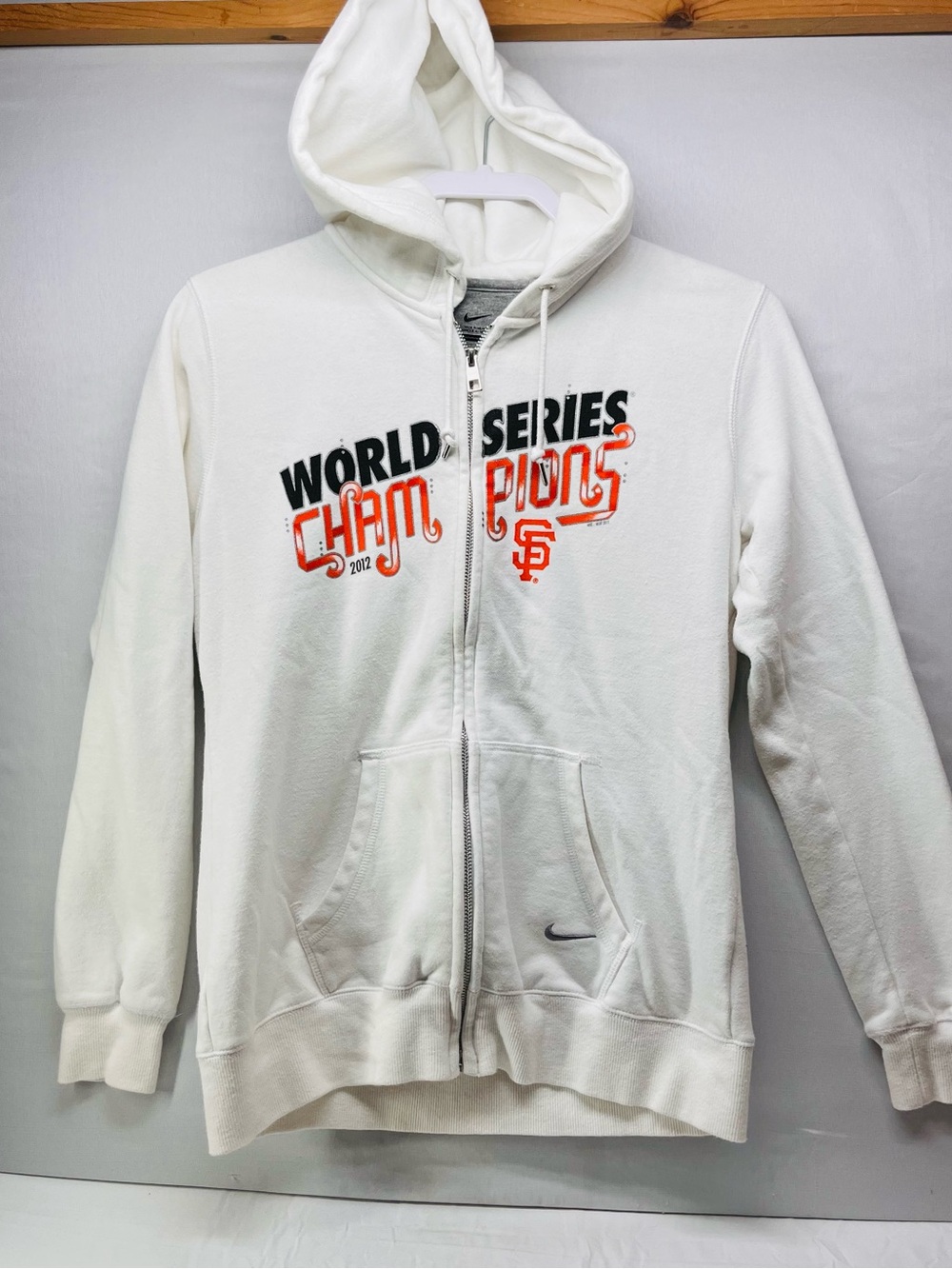 Nike White Hoodie with Black and Orange 'World Series Champions' Graphic
